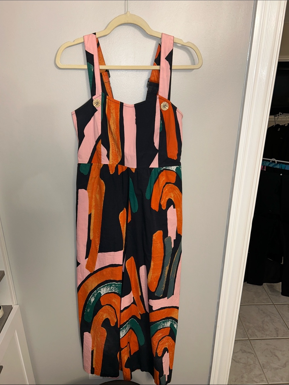 Abstract Multi-Color Wide-Leg Jumpsuit with Adjustable Straps